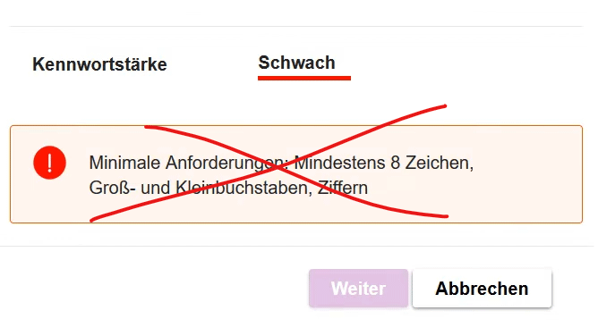 Fehlerhafter Dialog zur Mindestanforderung des EasyBox-Kennworts